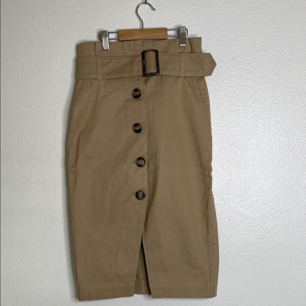 H&M Paper Bag Waist Skirt with Detachable Wide Belt Front Slit Size 2
